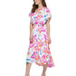 Vestido midi feminino DKNY com cintura franzida, rosa, tamanho 10, pequeno