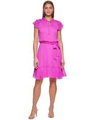 DKNY Women's Ruffle Hem Dress Pink Size 4Petite