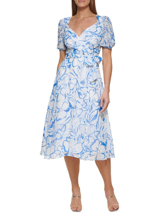 Vestido envelope falso com manga balão feminino DKNY, branco, tamanho 2, pequeno