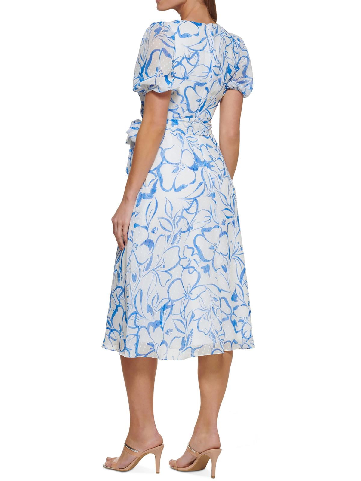 Vestido envelope falso com manga balão feminino DKNY, branco, tamanho 2, pequeno