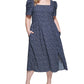 Vestido midi smocked de manga curta feminino DKNY, azul, tamanho 14W