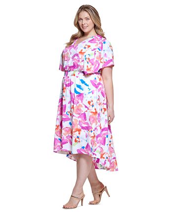 Vestido midi feminino DKNY com cintura franzida, rosa, tamanho 18W