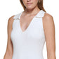 Suéter polo feminino DKNY, branco, tamanho grande