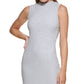 Vestido feminino DKNY sem mangas com decote simulado, cinza, tamanho extragrande