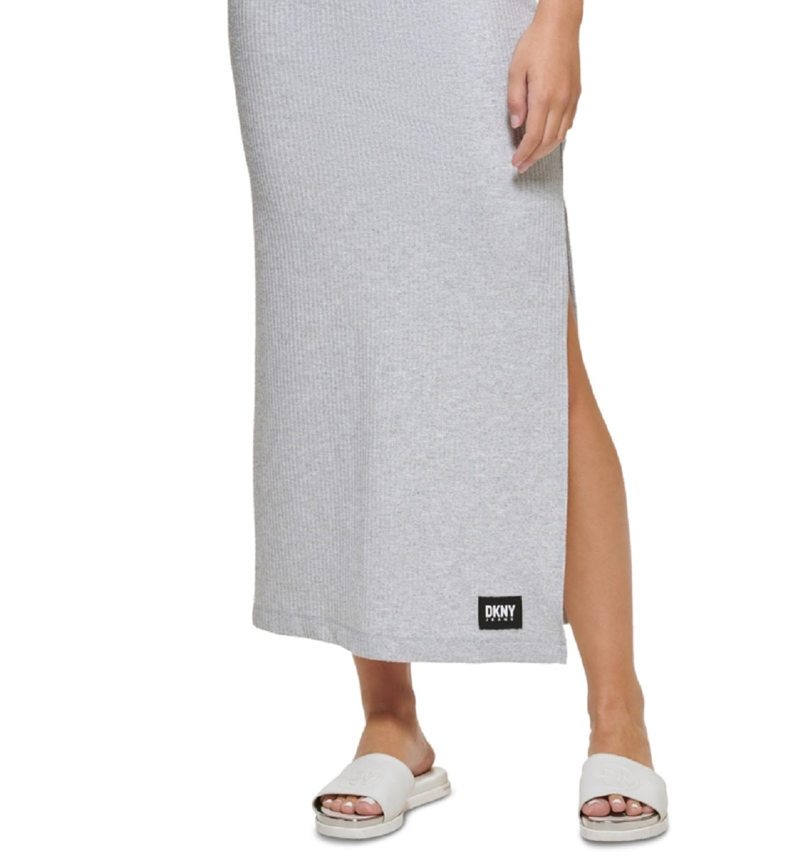 Vestido feminino DKNY sem mangas com decote simulado, cinza, tamanho extragrande
