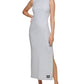 Vestido feminino DKNY sem mangas com decote simulado, cinza, tamanho extragrande