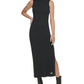 Vestido feminino DKNY sem mangas com decote falso, preto, tamanho médio