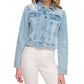 Jaqueta jeans DKNY feminina com manga bufante e efeito desgastado, azul, tamanho X-S