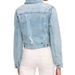 Jaqueta jeans DKNY feminina com manga bufante e efeito desgastado, azul, tamanho X-S