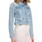 Jaqueta jeans DKNY feminina com manga bufante e efeito desgastado, azul, tamanho X-S