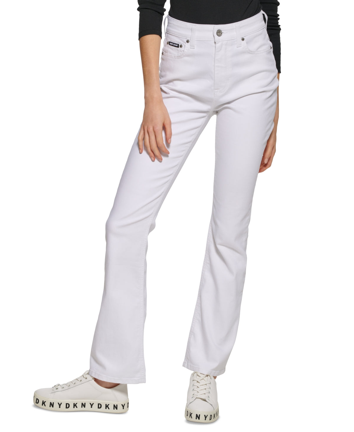Calça jeans feminina DKNY Boerum de cintura alta, tamanho 31, branca