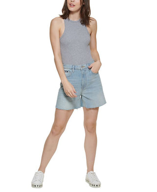 Shorts jeans DKNY Kent de cintura alta feminino, azul, tamanho 26