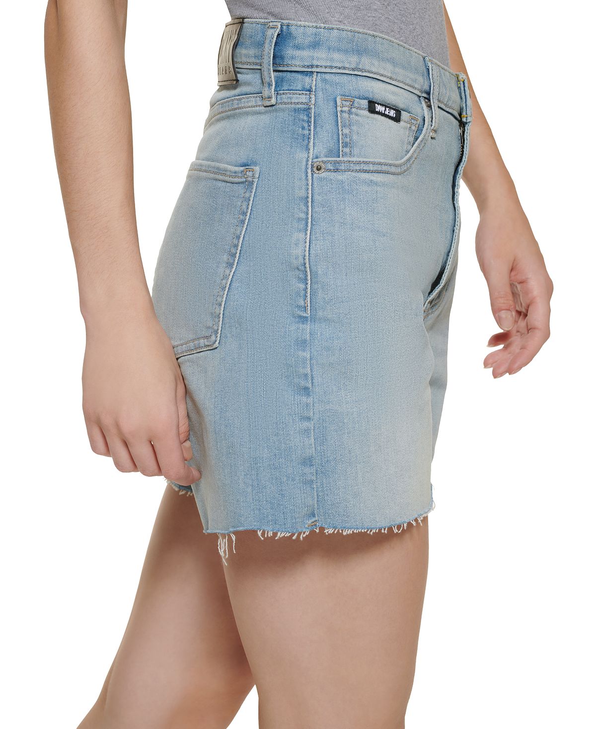 Shorts jeans DKNY Kent de cintura alta feminino, azul, tamanho 26