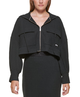 Moletom com capuz DKNY Cropped Rib Knit Feminino Preto Tamanho Médio