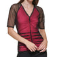 Blusa feminina DKNY com decote em V franzido, preta, tamanho grande