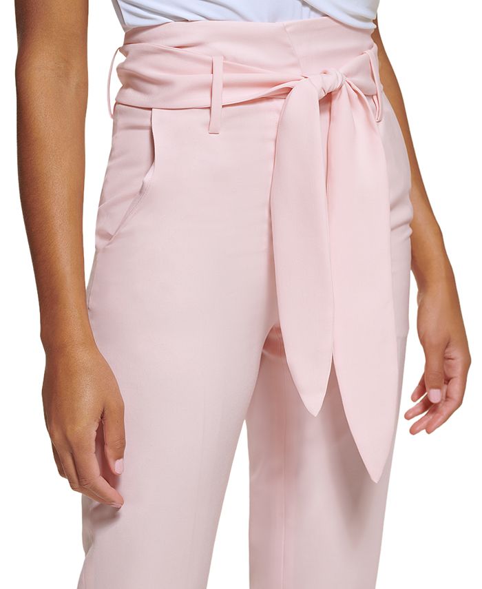 Calça feminina DKNY cintura alta com amarração frontal rosa tamanho 8