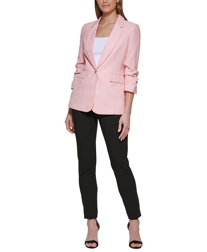 Jaqueta DKNY Madison Feminina com Mangas Franzidas Rosa Tamanho 10