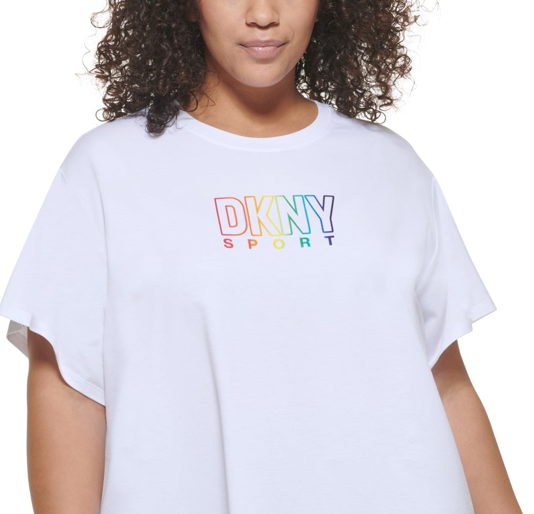 Camiseta feminina DKNY Pride Logo, branca, tamanho 1X