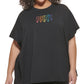 Camiseta feminina DKNY Pride Logo preta tamanho 1X