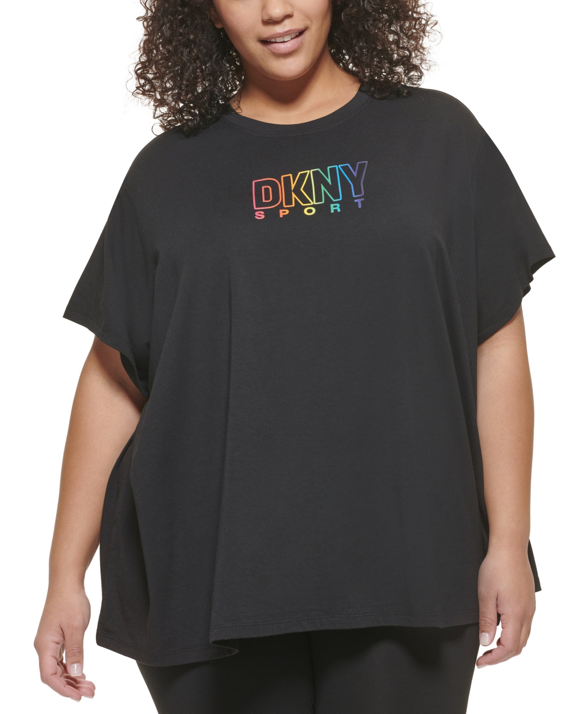 Camiseta feminina DKNY Pride Logo preta tamanho 1X