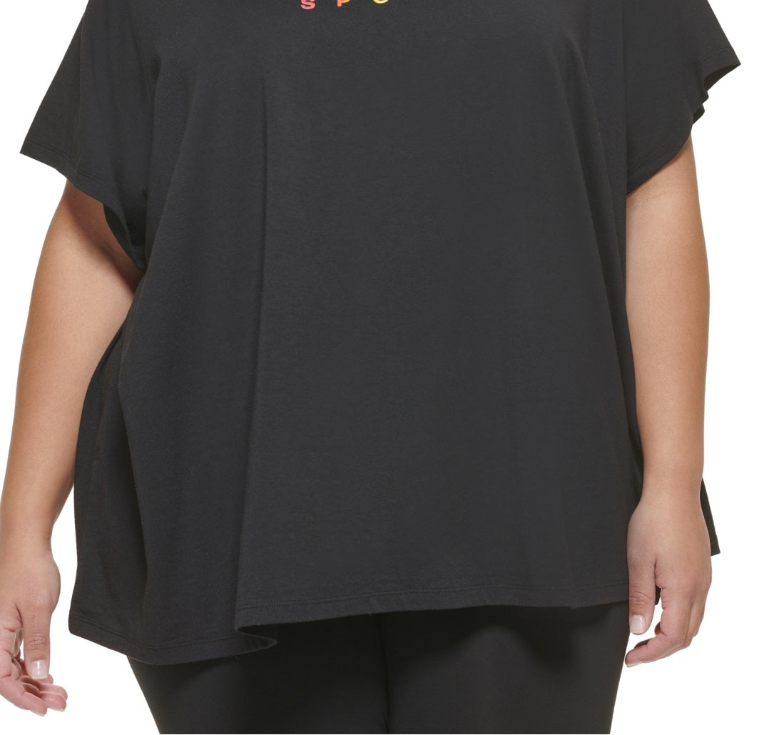 Camiseta feminina DKNY Pride Logo preta tamanho 1X