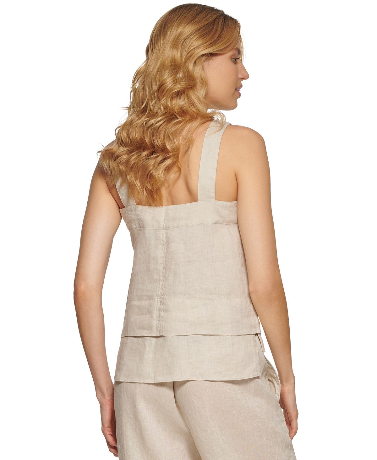 Regata feminina de linho DKNY, bege, tamanho médio