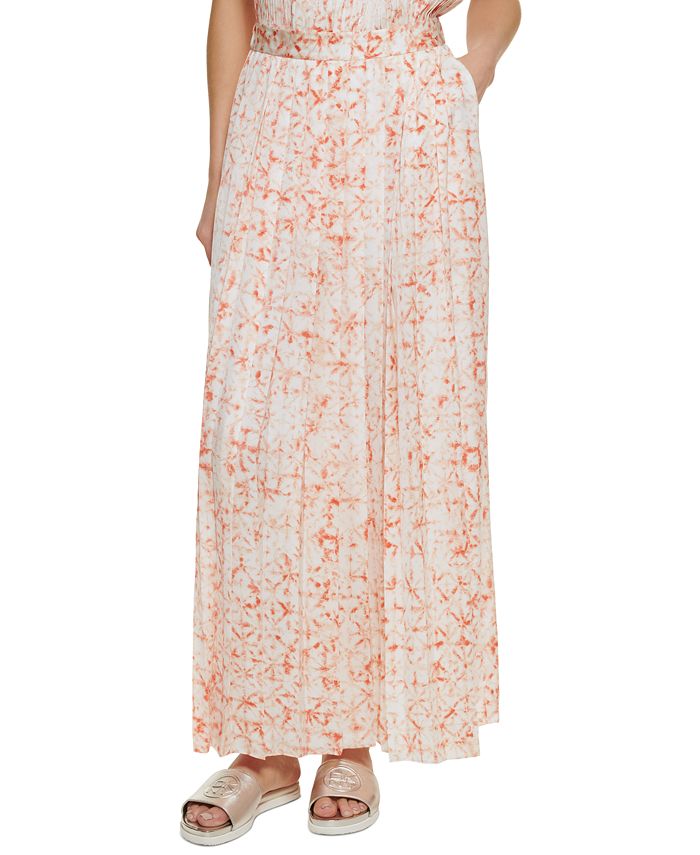 Saia longa plissada estampada feminina DKNY, branca, tamanho pequeno