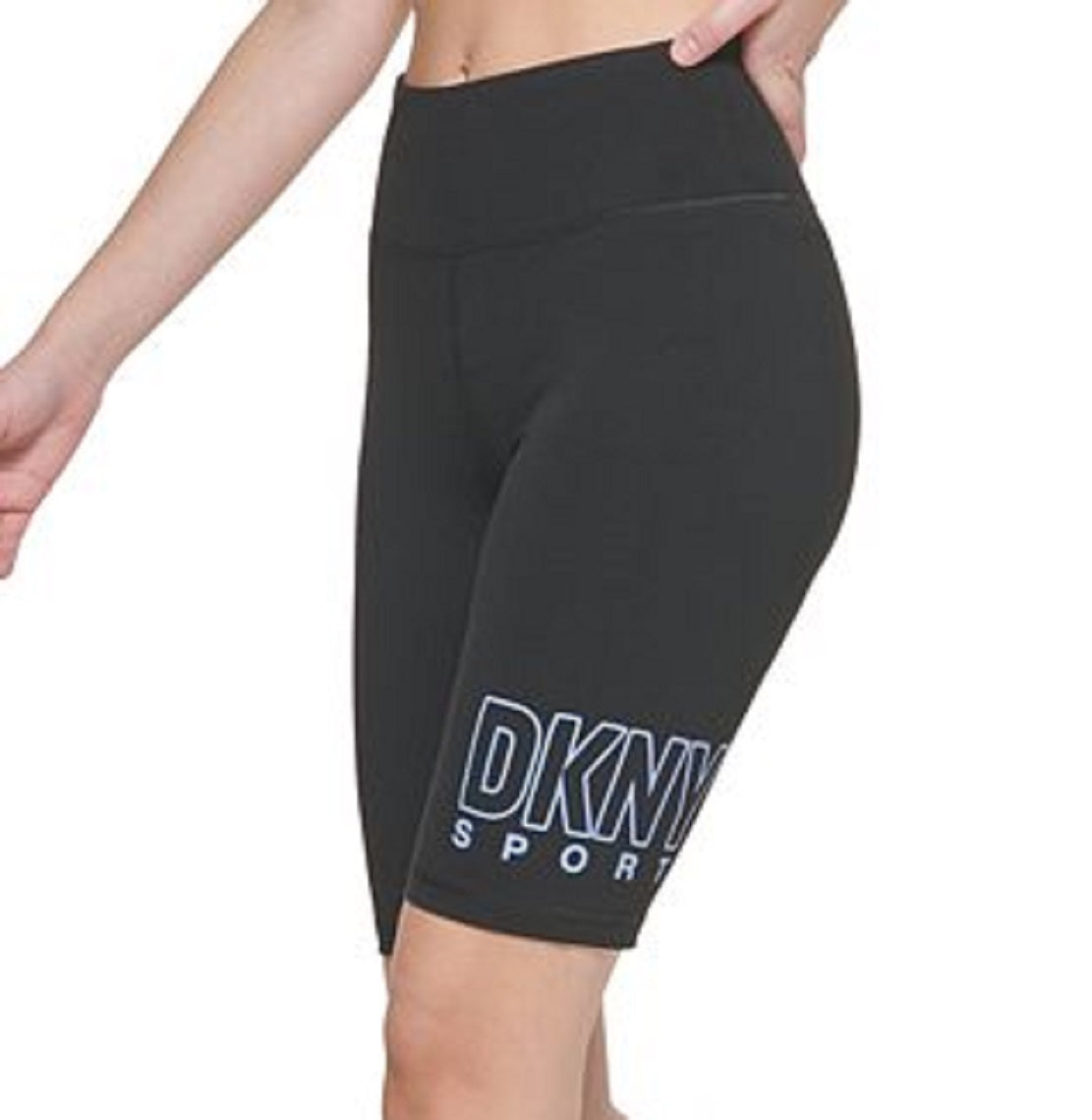 Shorts de ciclismo feminino DKNY de cintura alta, preto, tamanho extragrande