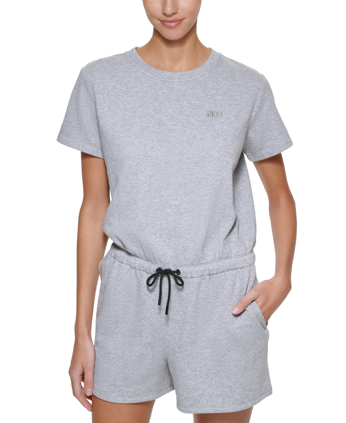Macacão feminino DKNY com gola redonda, cinza, tamanho extragrande