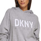 Moletom com capuz feminino DKNY com cordão na bainha, cinza, tamanho extragrande