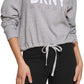 Moletom com capuz feminino DKNY com cordão na bainha, cinza, tamanho extragrande