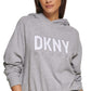 Moletom com capuz feminino DKNY com cordão na bainha cinza