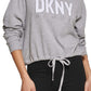 Moletom com capuz feminino DKNY com cordão na bainha cinza