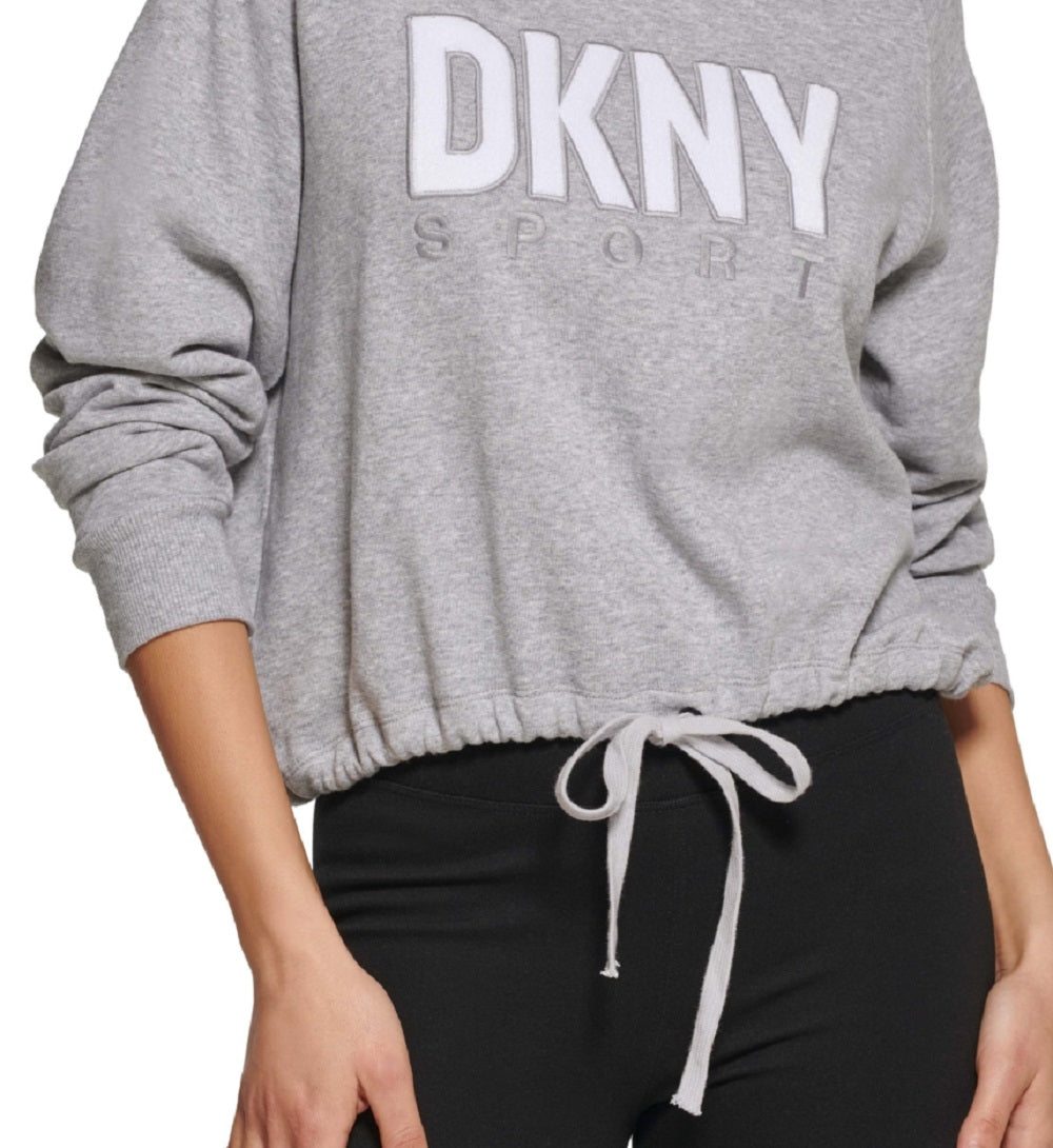 Moletom com capuz feminino DKNY com cordão na bainha cinza