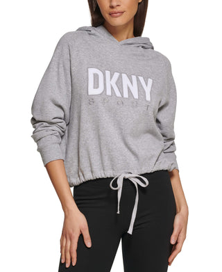 Moletom com capuz feminino DKNY com cordão na bainha cinza