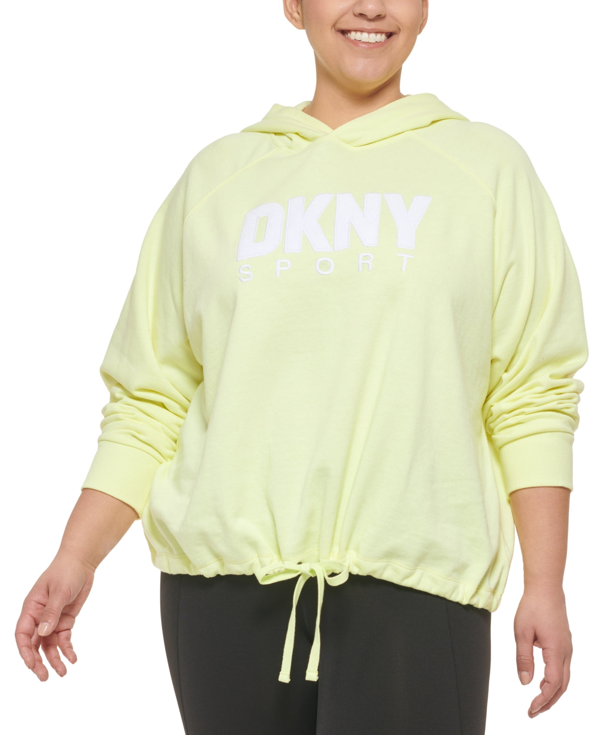 Moletom com capuz feminino DKNY com logotipo amarelo, tamanho 3X