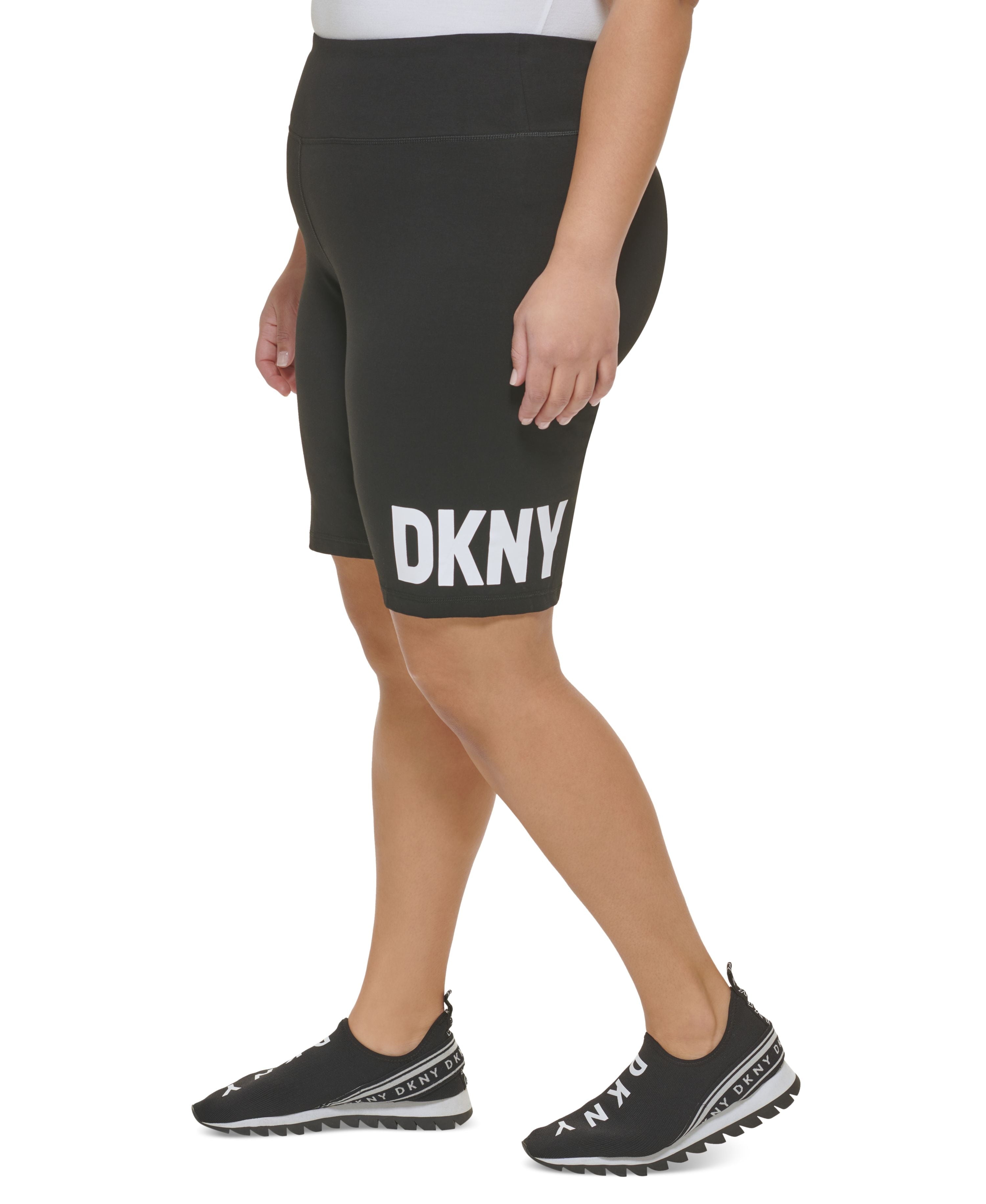 dkny-womens-black-white-plus-size-logo-biker-shorts-size-2x
