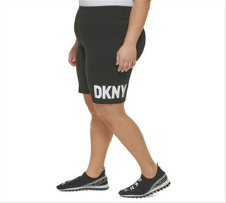 Shorts de motociclista com logo DKNY feminino preto/branco tamanho grande, tamanho 2X