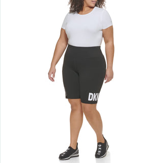 Shorts de motociclista com logo DKNY feminino preto/branco tamanho grande, tamanho 2X