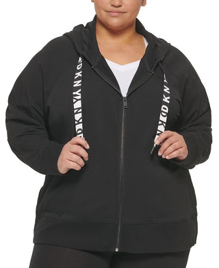 DKNY Women's Logo Drawstring French Terry Hoodie White Size 3X