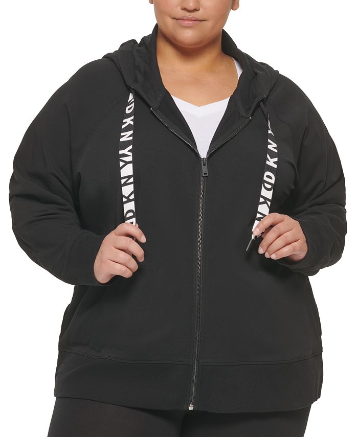 Moletom com capuz feminino DKNY Sport Plus Logo com cordão French Terry, preto, tamanho 3X