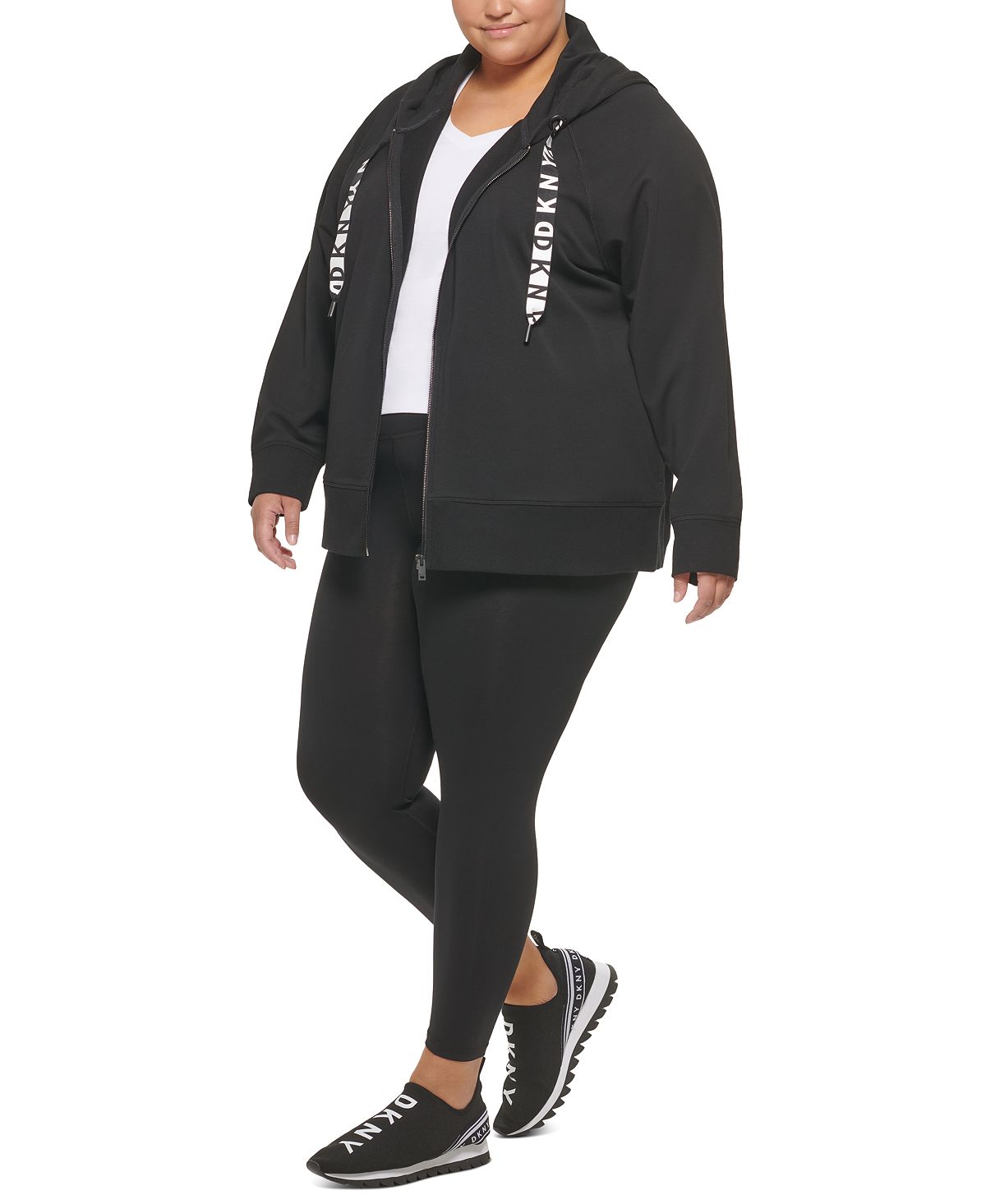 Moletom com capuz feminino DKNY Sport Plus Logo com cordão French Terry, preto, tamanho 3X