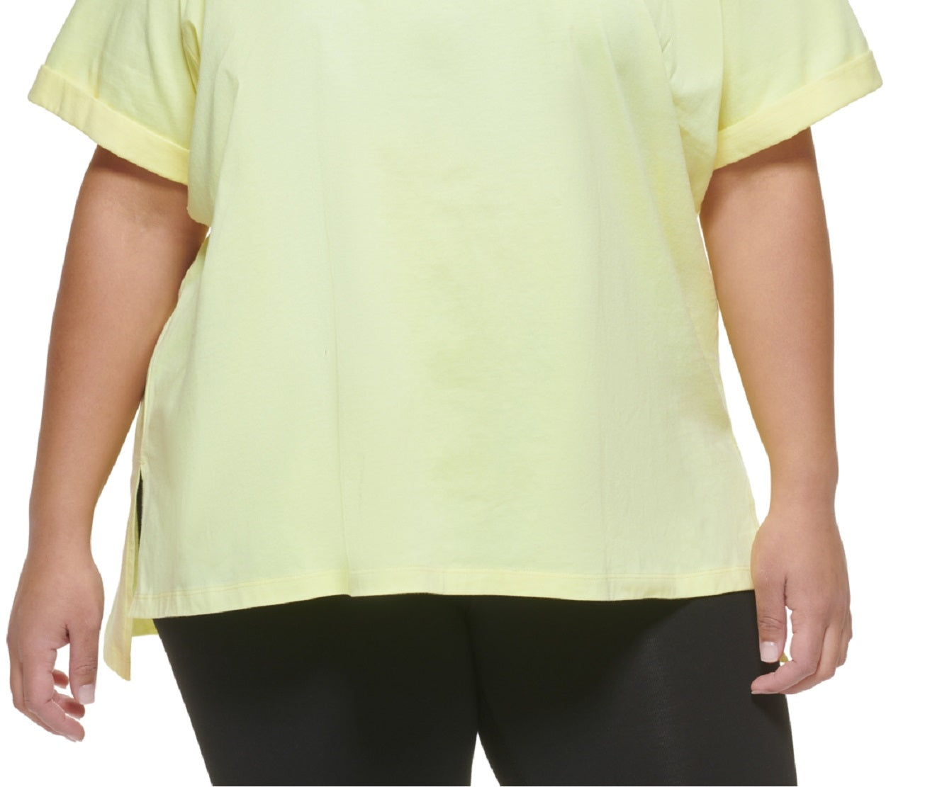 Camiseta feminina DKNY com logotipo de algodão, amarela, tamanho 2X