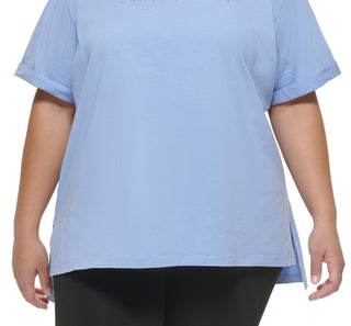 Camiseta feminina DKNY com logotipo de algodão, roxa, tamanho 2X