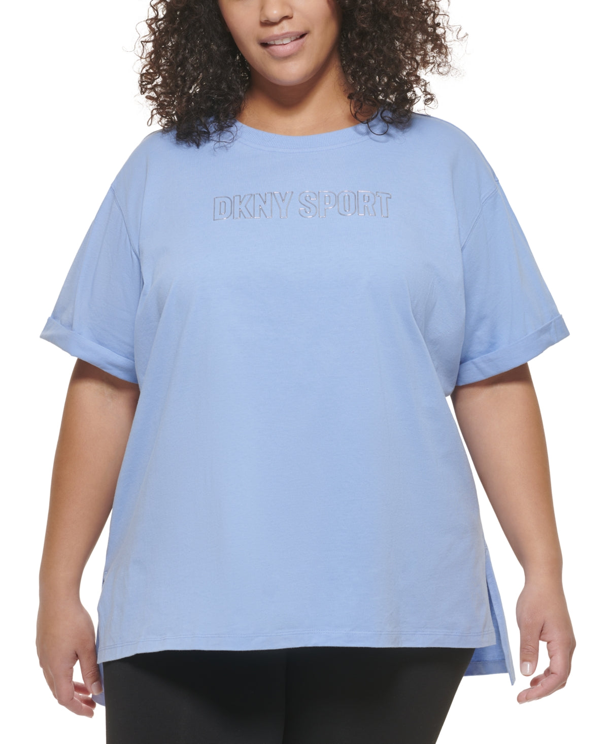 Camiseta feminina DKNY com logotipo de algodão, roxa, tamanho 2X