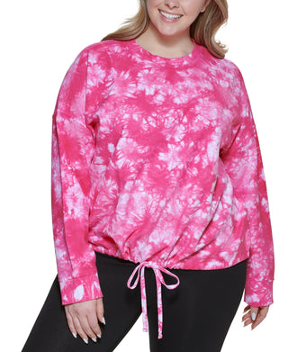 DKNY Women's Plus Terry Pullover Sweatshirt Pink Size 3X