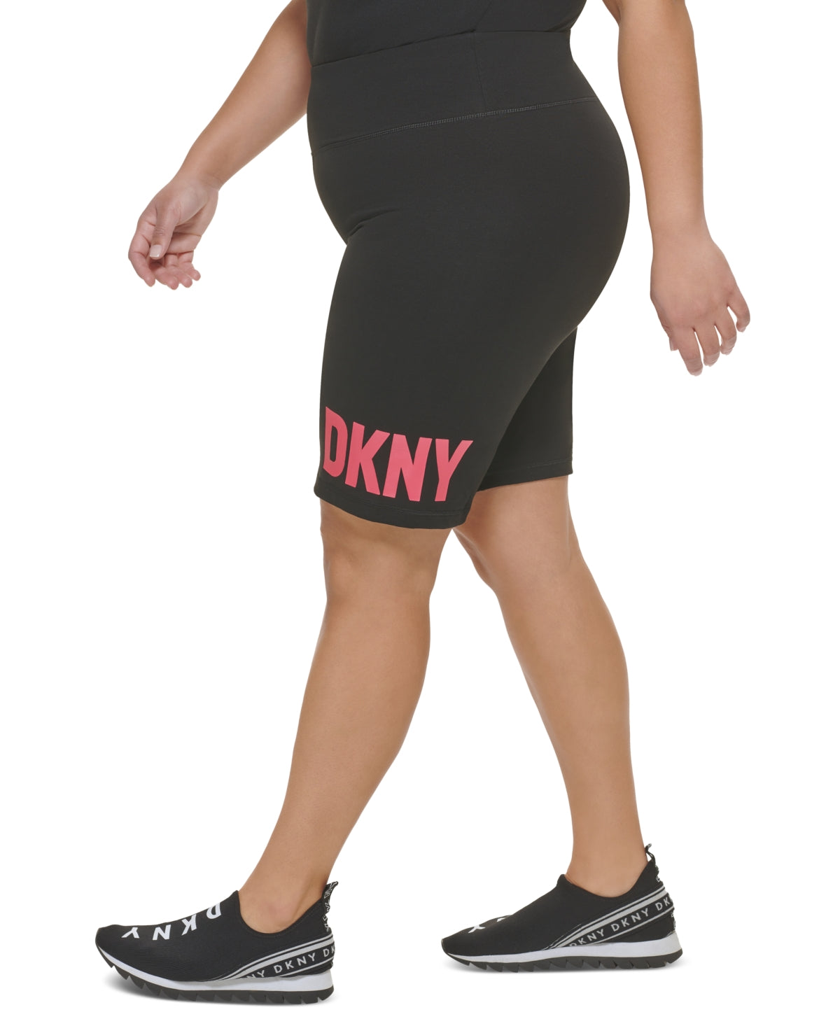Shorts biker feminino DKNY com logo rosa, tamanho 2X