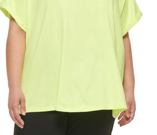 Camiseta feminina DKNY Sport Plus com logo metálico frontal e nó, amarela, tamanho 1X