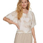 Blusa feminina DKNY de linho estampada com ombros caídos, marrom, tamanho grande