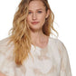 Blusa feminina DKNY de linho estampada com ombros caídos, marrom, tamanho grande